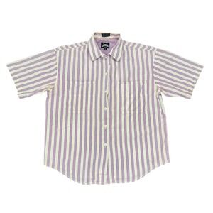 Vintage 90s Lee Short Sleeve Striped Button Shirt Purple White Womens Medium